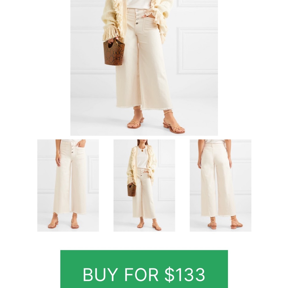 Elizabeth and James Cream Wide-Leg Crop Denim Trousers EUC